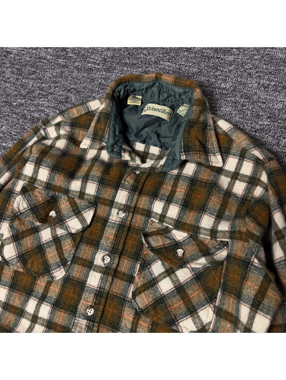 St. John's Bay Wool Flannel Shirt Mens L Brown Plaid Classic